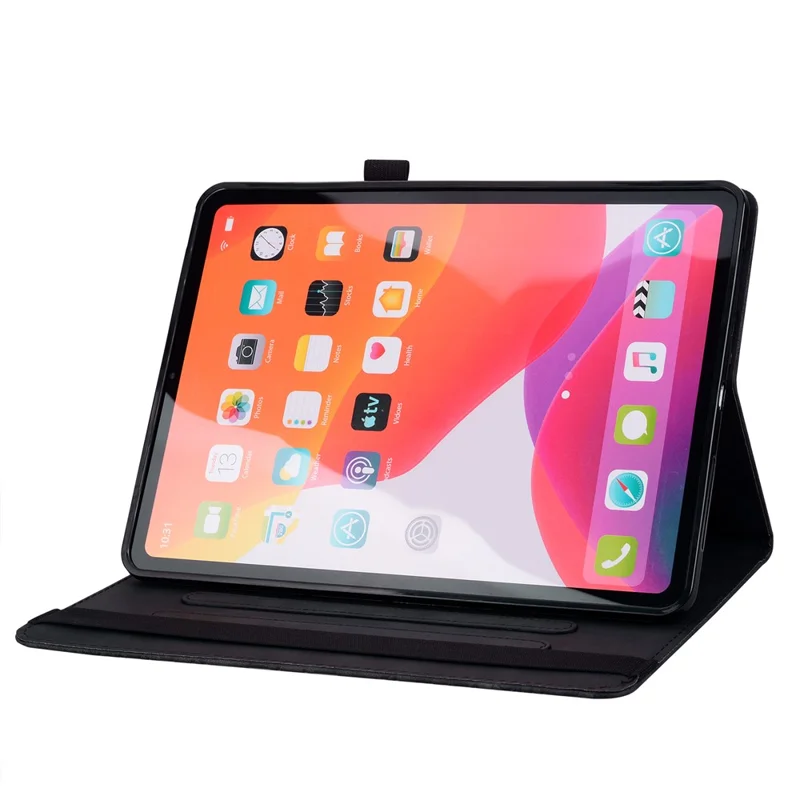 For Samsung Galaxy Tab A11 X133 X130 / Tab A9 Tablet Case Card Slots Leather Cover Flower Pattern - Black