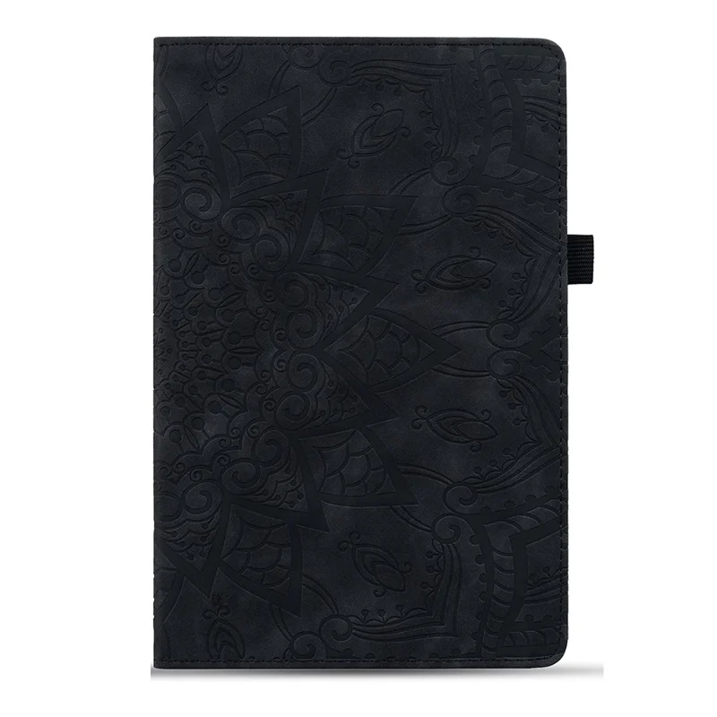 For Samsung Galaxy Tab A11 X133 X130 / Tab A9 Tablet Case Card Slots Leather Cover Flower Pattern - Black