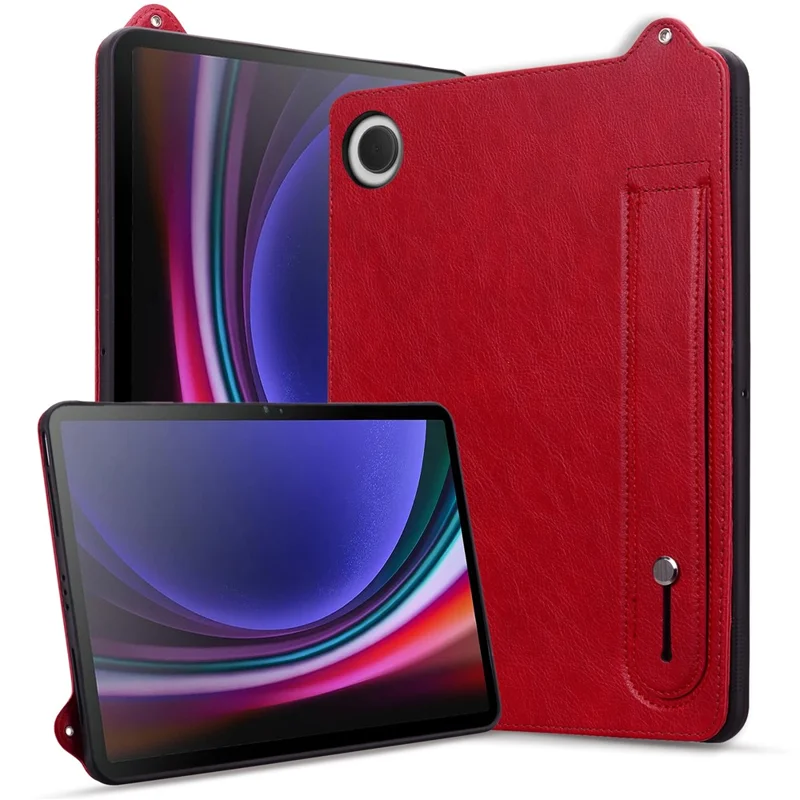 For Samsung Galaxy Tab A11 X133 X130 / Tab A9 Case Hand Strap Kickstand Leather Tablet Cover - Red