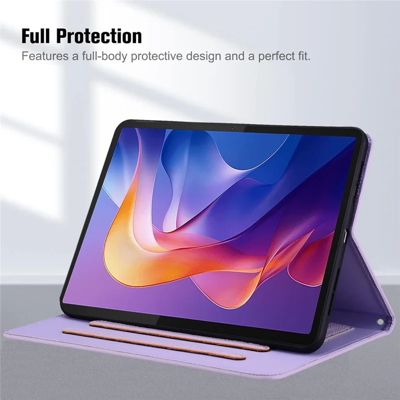 For Samsung Galaxy Tab A11 X133 X130 /  Tab A9 Wallet Case Leather Stand Tablet Cover with Stylus Holder, 3D Effect Cat Pattern - Purple