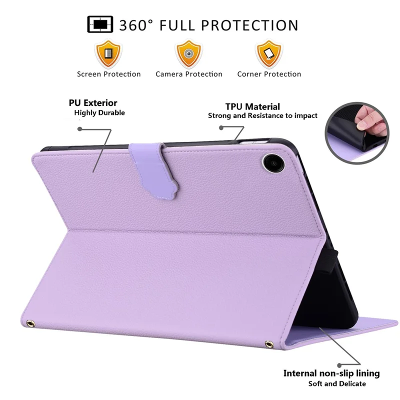 For Samsung Galaxy Tab A11 X133 X130 /  Tab A9 Wallet Case Leather Stand Tablet Cover with Stylus Holder, 3D Effect Cat Pattern - Purple