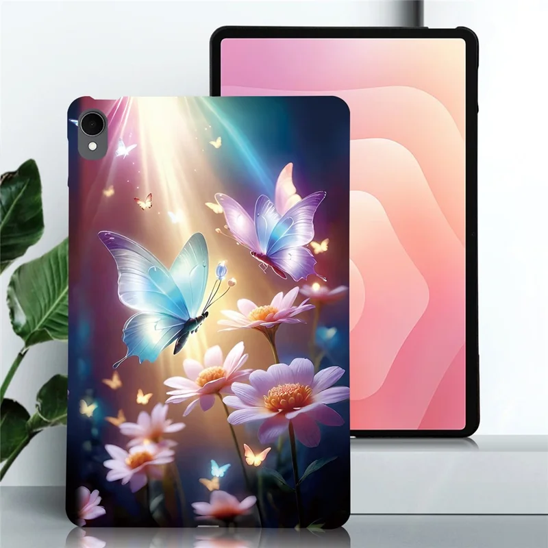 غطاء لسamsung Galaxy Tab S11 بتصميم نمط زهري خفيف من مادة TPU لينة - فراشة زهرية