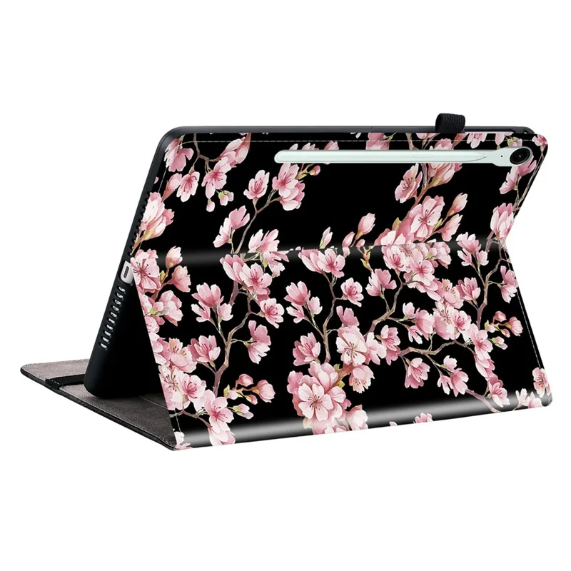 Samsung Galaxy Tab S11 Lederetui mit Musteraufdruck, Ständer und Kartenfächern - Pflaumenblüte