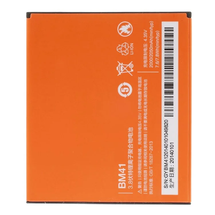 Für Xiaomi Hongmi 1s / Redmi 1S 3,80 v 2000mah Li-ion Polymer-batterie-montage-teil (Encode: BM41) (ohne Logo)