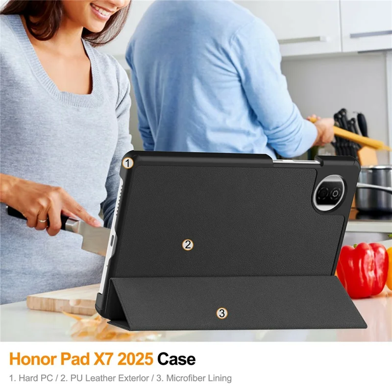 For Honor Pad X7 Case Anti-Drop Leather Stand Tablet Cover - Black