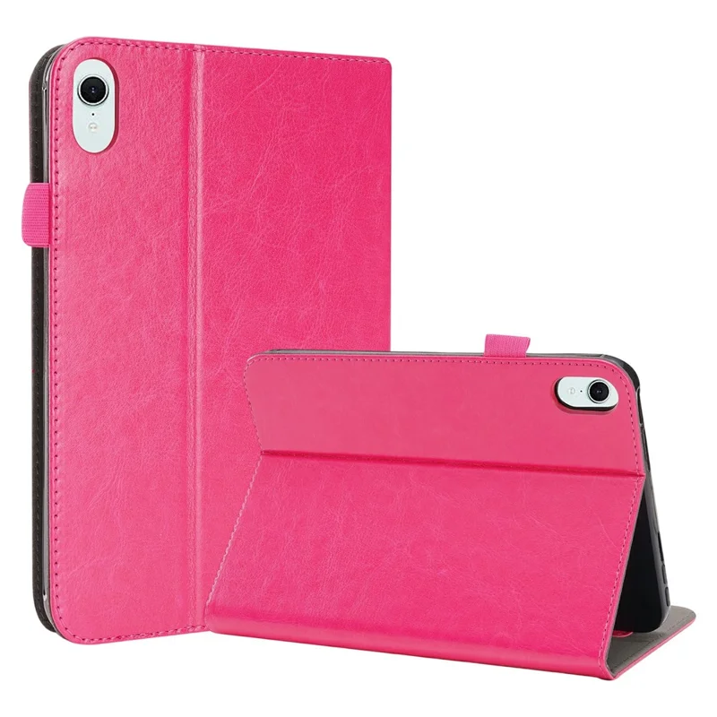 Capa para iPad mini (2024) / (2021) - Textura de Couro Crazy Horse, Suporte Dobrável, Cobertura de Tablet com Slots para Cartão - Rosa