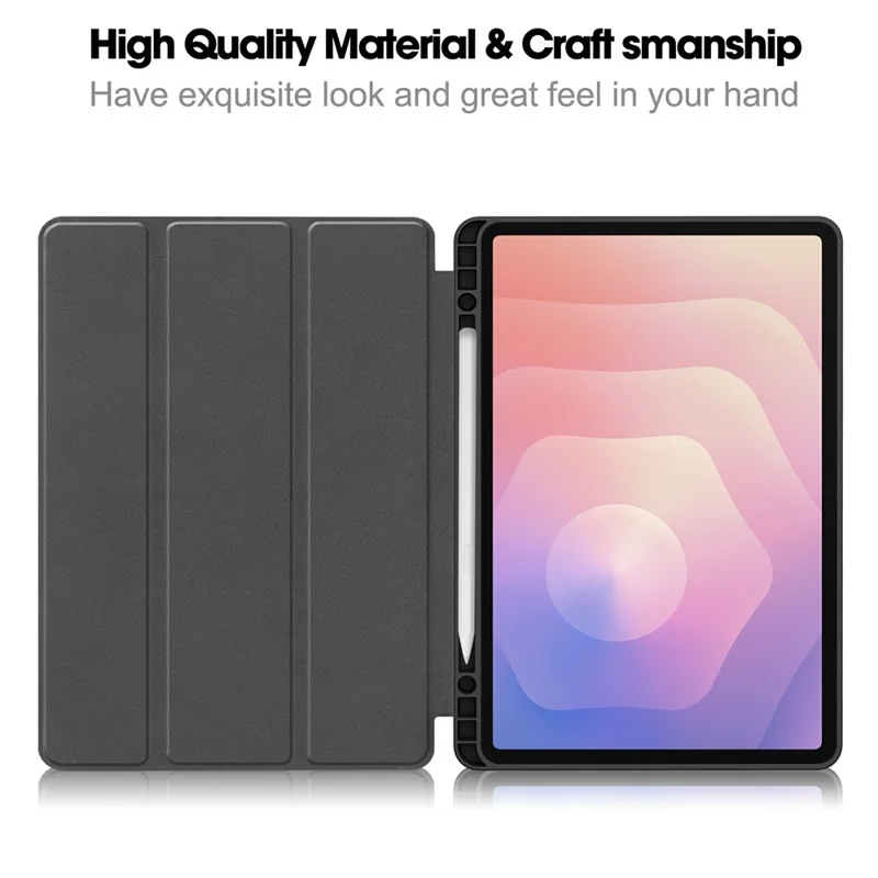 For Samsung Galaxy Tab S11 Stand Case Shock-Absorbent Leather Tablet Cover with Pen Slot - Red