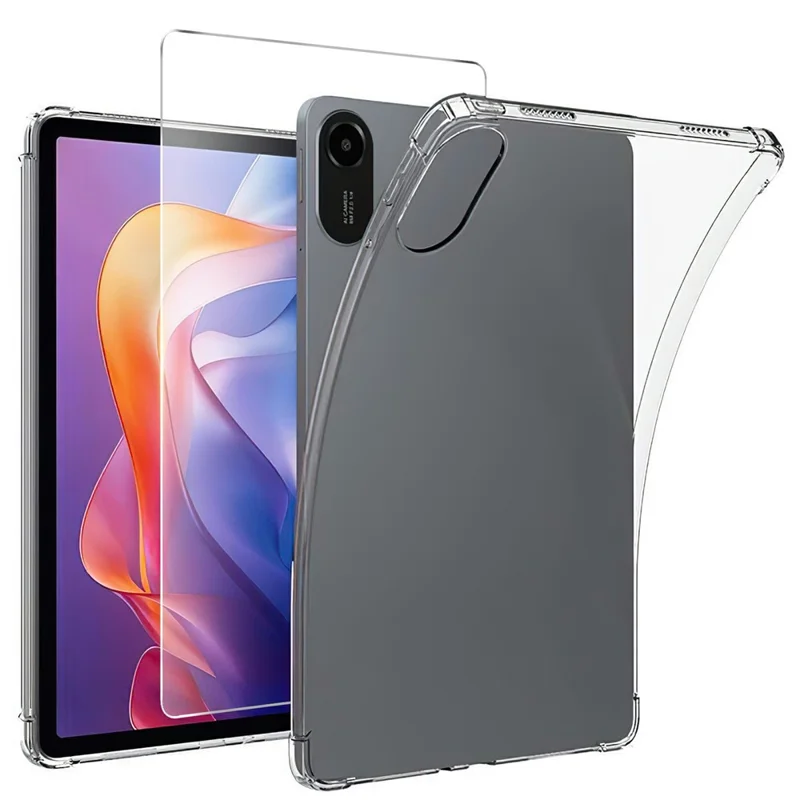 For Xiaomi Redmi Pad 2 Case TPU Drop-Resistant Clear Tablet Cover + Tempered Glass Screen Film