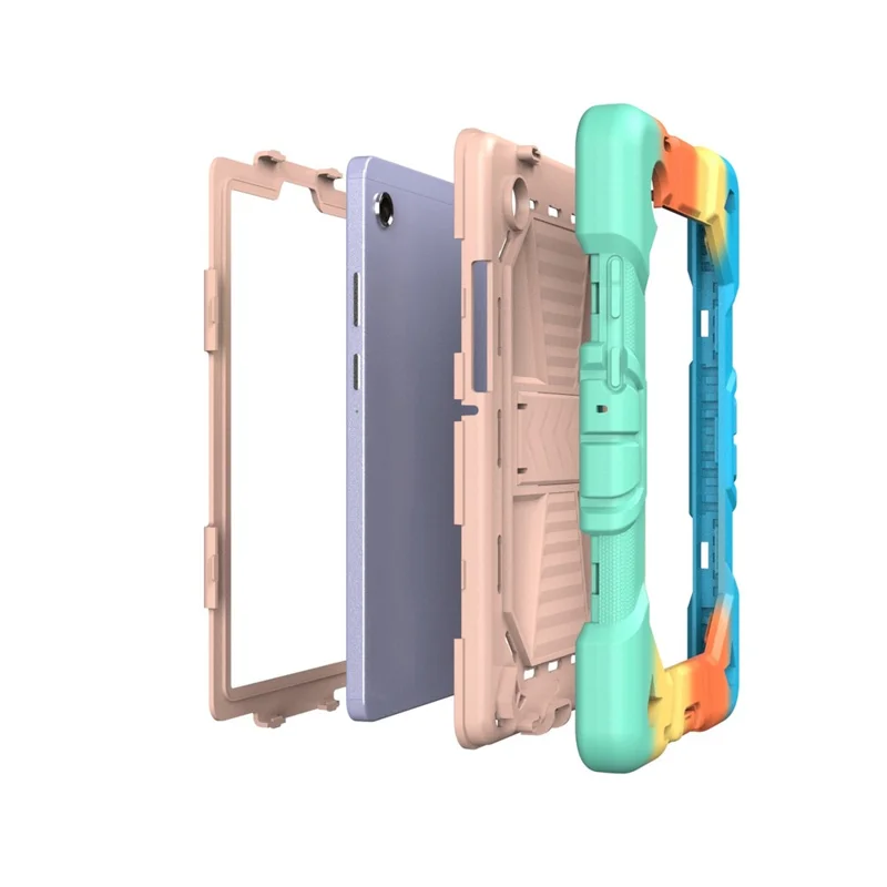 For Samsung Galaxy Tab A11 Tablet Case with Kickstand PC + Silicone Shockproof Protective Cover - Rainbow