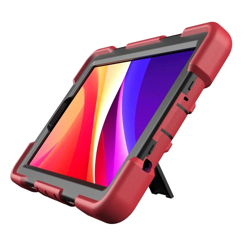 Til Samsung Galaxy Tab A11 tablettilfælde med støtteben PC + Silikone stødfaste beskyttelsesdæksel - Rød + Sort