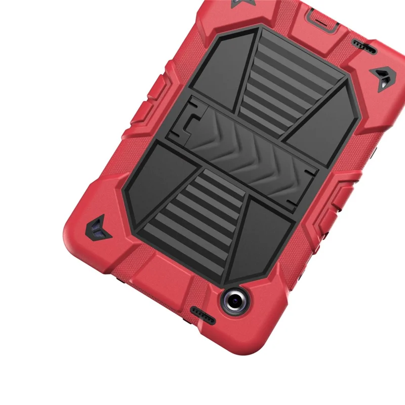 Til Samsung Galaxy Tab A11 tablettilfælde med støtteben PC + Silikone stødfaste beskyttelsesdæksel - Rød + Sort