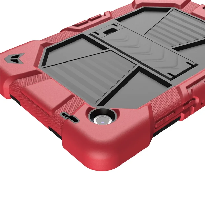 Til Samsung Galaxy Tab A11 tablettilfælde med støtteben PC + Silikone stødfaste beskyttelsesdæksel - Rød + Sort