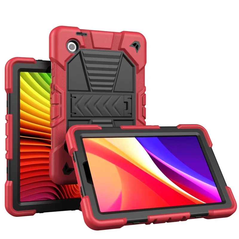 Til Samsung Galaxy Tab A11 tablettilfælde med støtteben PC + Silikone stødfaste beskyttelsesdæksel - Rød + Sort