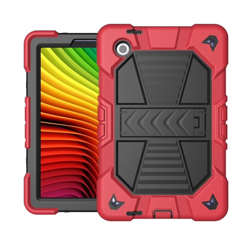 Til Samsung Galaxy Tab A11 tablettilfælde med støtteben PC + Silikone stødfaste beskyttelsesdæksel - Rød + Sort