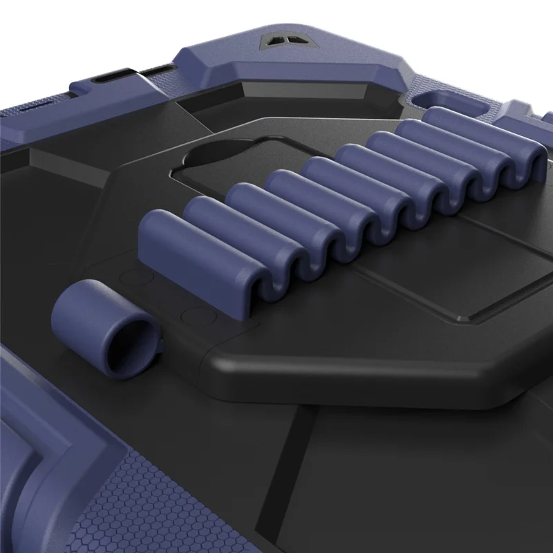 غطاء لجهاز iPad mini (2024) / (2021) مع حامل ورباط معصم من مادة البولي كربونات والمطاط السيليكوني - أزرق بحري + أسود