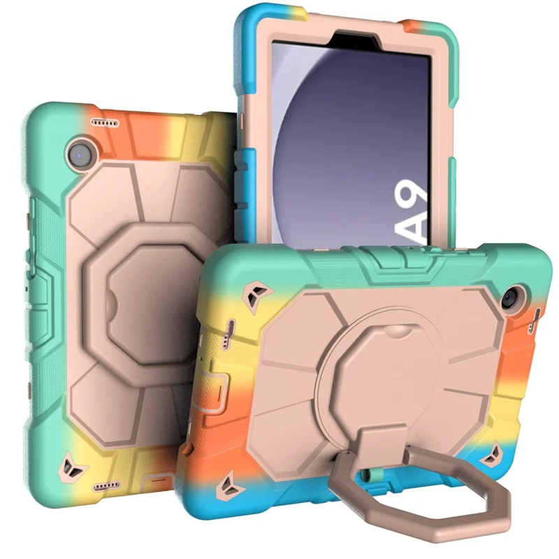 For Samsung Galaxy Tab A9 Case with Hand Grip Kickstand PC + Silicone Tablet Cover - Rainbow
