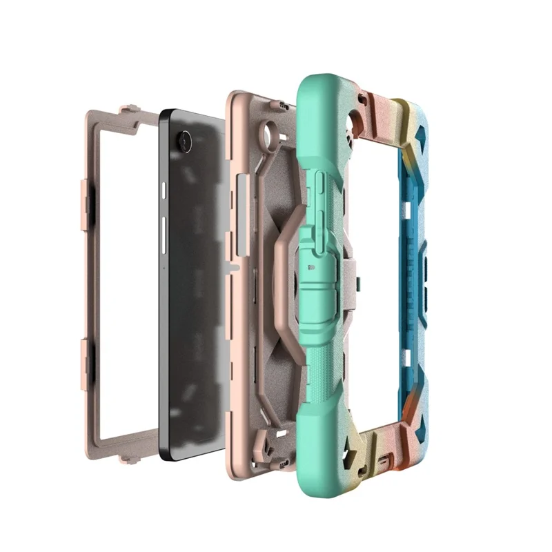 For Samsung Galaxy Tab A9 Case with Hand Grip Kickstand PC + Silicone Tablet Cover - Rainbow