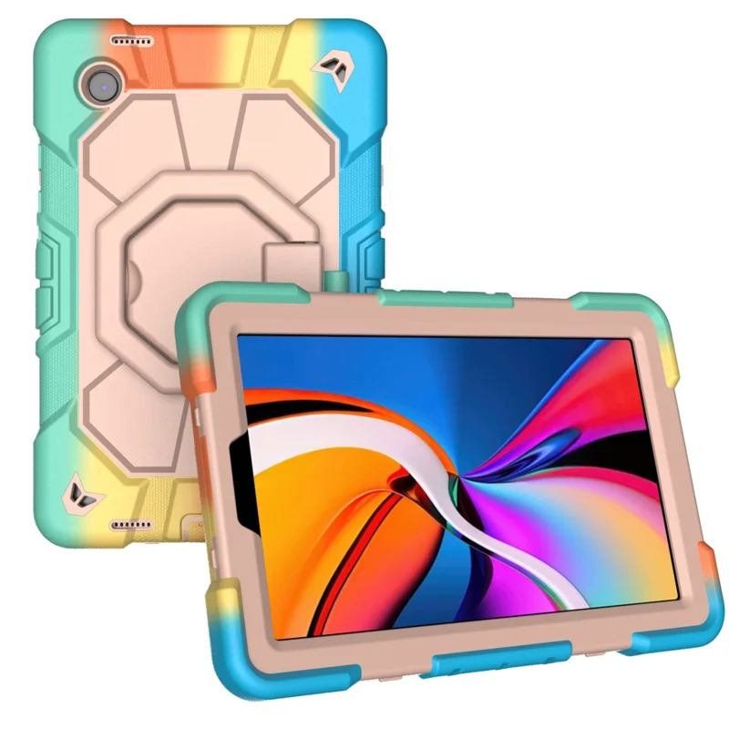 For Samsung Galaxy Tab A9 Case with Hand Grip Kickstand PC + Silicone Tablet Cover - Rainbow