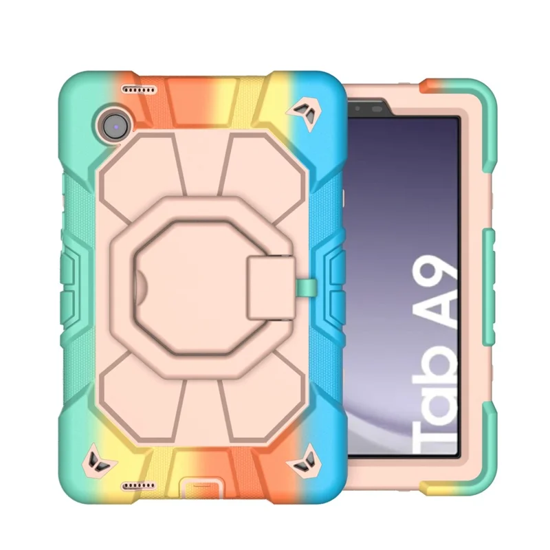 For Samsung Galaxy Tab A9 Case with Hand Grip Kickstand PC + Silicone Tablet Cover - Rainbow