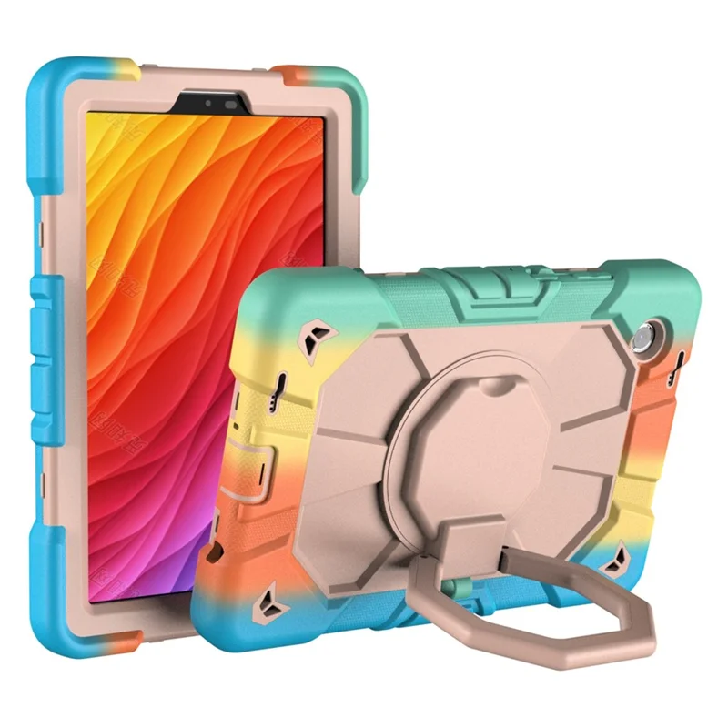 For Samsung Galaxy Tab A11 Case with Hand Grip Kickstand PC + Silicone Tablet Cover - Rainbow