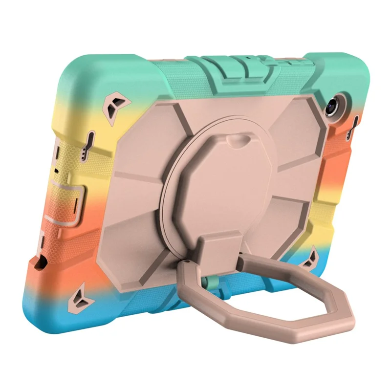 For Samsung Galaxy Tab A11 Case with Hand Grip Kickstand PC + Silicone Tablet Cover - Rainbow