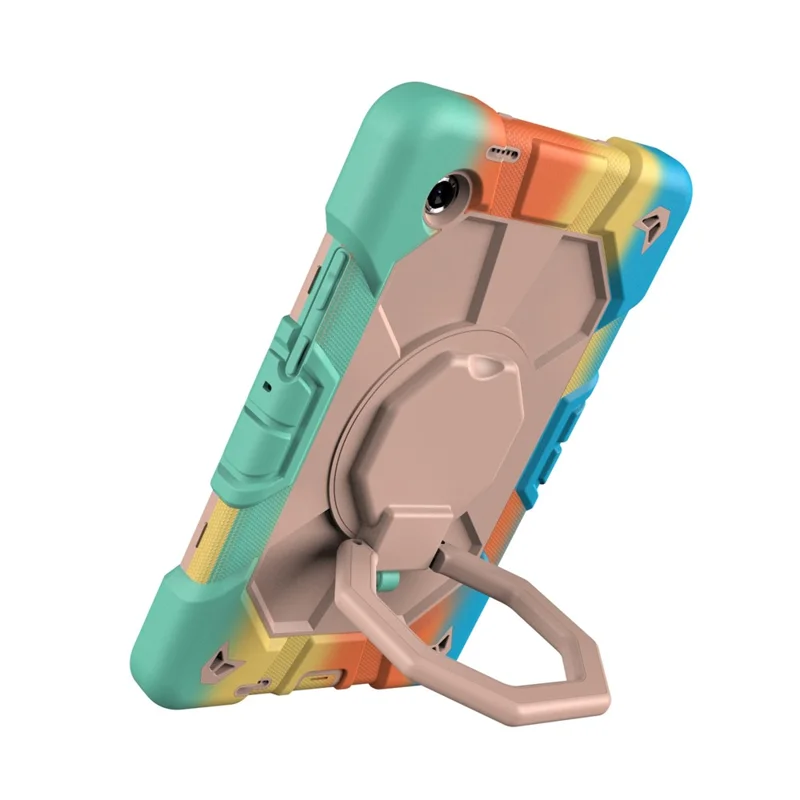 For Samsung Galaxy Tab A11 Case with Hand Grip Kickstand PC + Silicone Tablet Cover - Rainbow