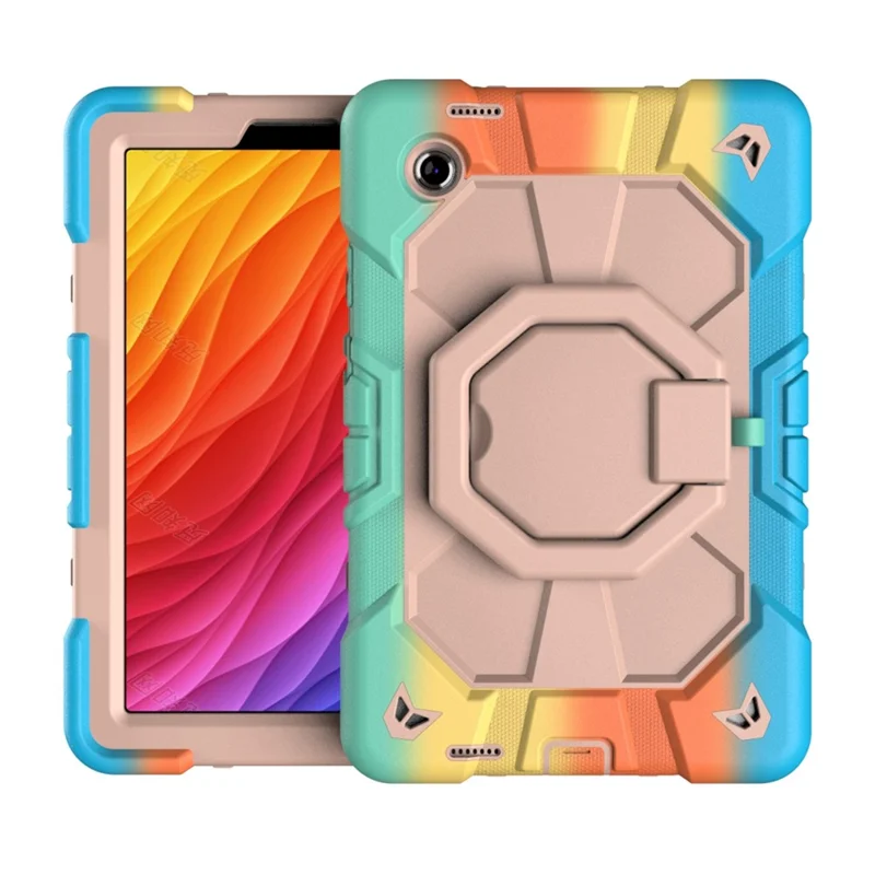 For Samsung Galaxy Tab A11 Case with Hand Grip Kickstand PC + Silicone Tablet Cover - Rainbow