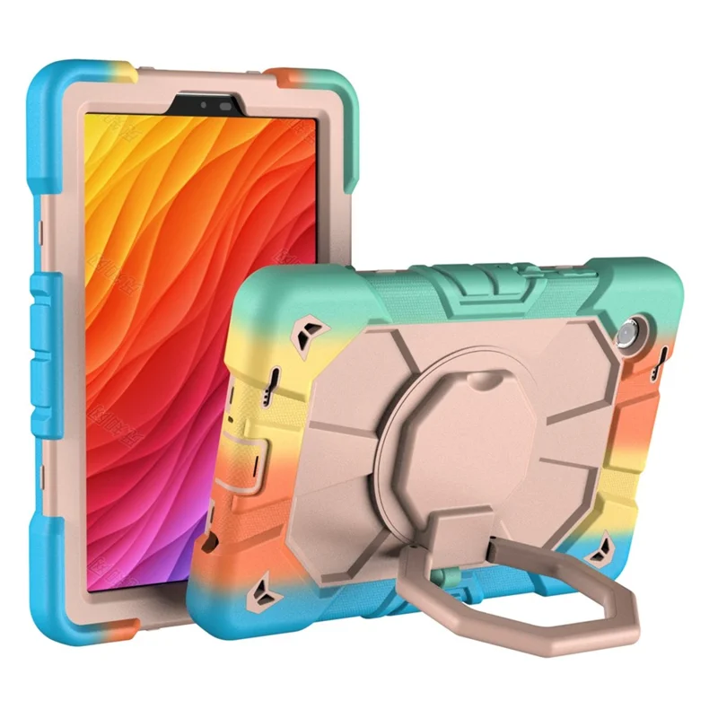 For Samsung Galaxy Tab A11+ Case with Hand Grip Kickstand PC + Silicone Tablet Cover - Rainbow