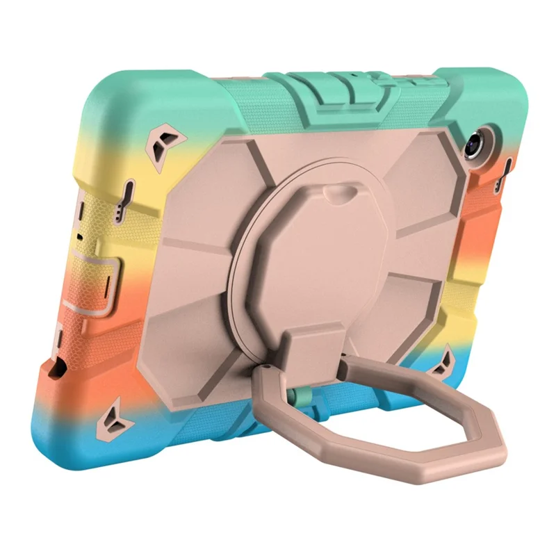 For Samsung Galaxy Tab A11+ Case with Hand Grip Kickstand PC + Silicone Tablet Cover - Rainbow