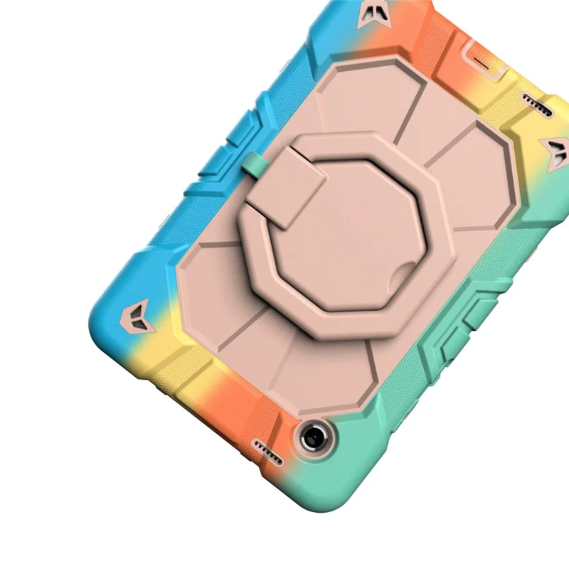 For Samsung Galaxy Tab A11+ Case with Hand Grip Kickstand PC + Silicone Tablet Cover - Rainbow
