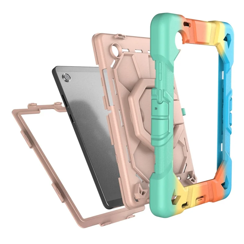 For Samsung Galaxy Tab A11+ Case with Hand Grip Kickstand PC + Silicone Tablet Cover - Rainbow