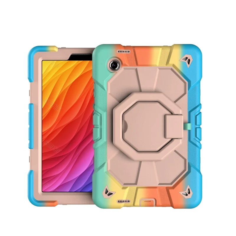 For Samsung Galaxy Tab A11+ Case with Hand Grip Kickstand PC + Silicone Tablet Cover - Rainbow