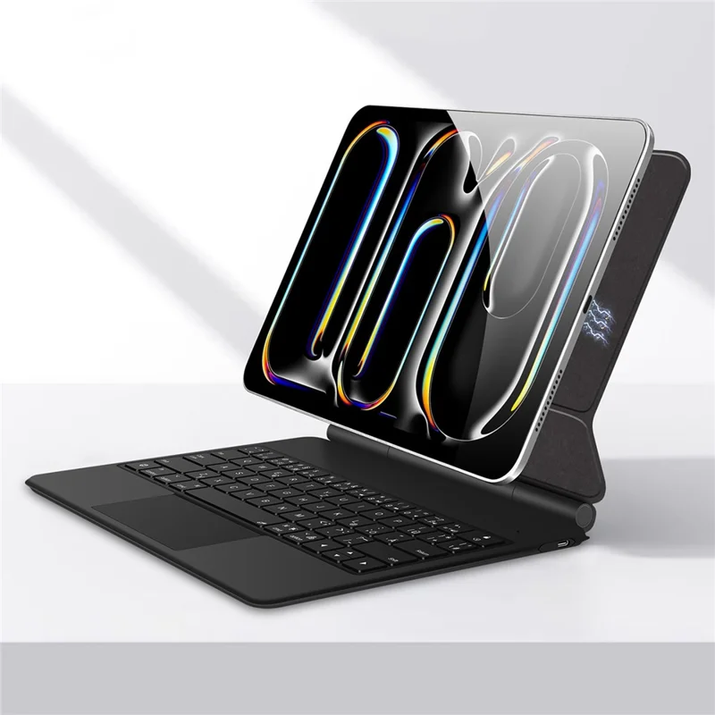 For iPad Pro 13 (2025) / 13 (2024) Smart Pogo Pin Direct Connection Keyboard (German Layout) + Leather Tablet Case - Black