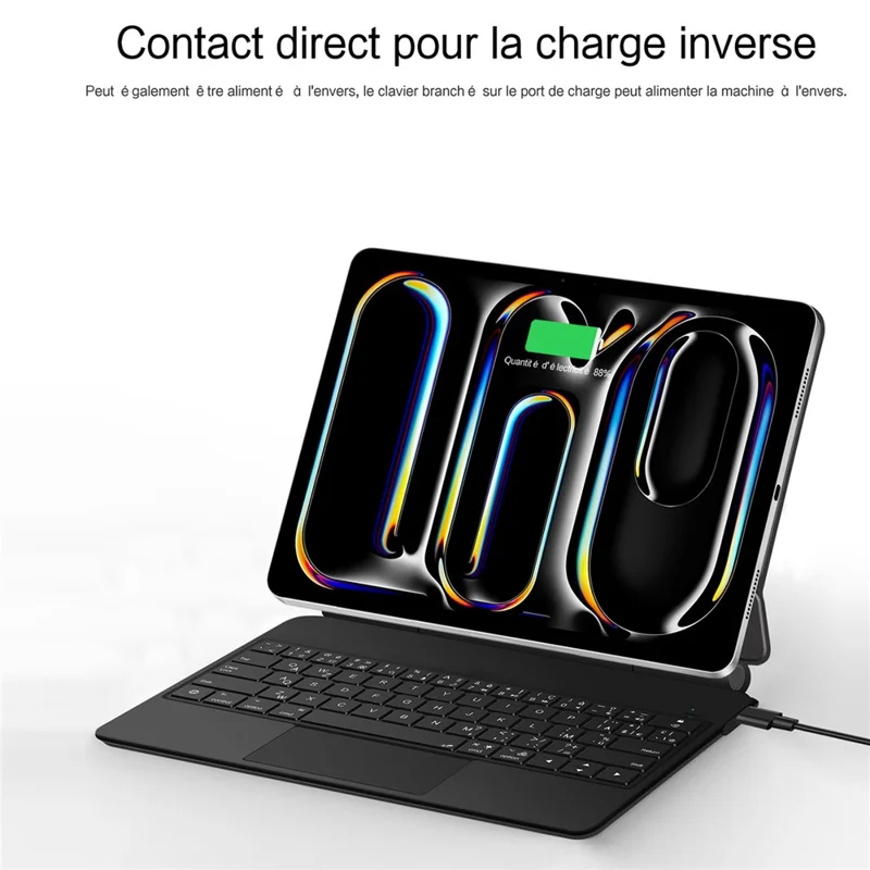 For iPad Pro 13 (2025) / 13 (2024) Smart Pogo Pin Direct Connection Keyboard (French Layout) + Leather Tablet Case - Black