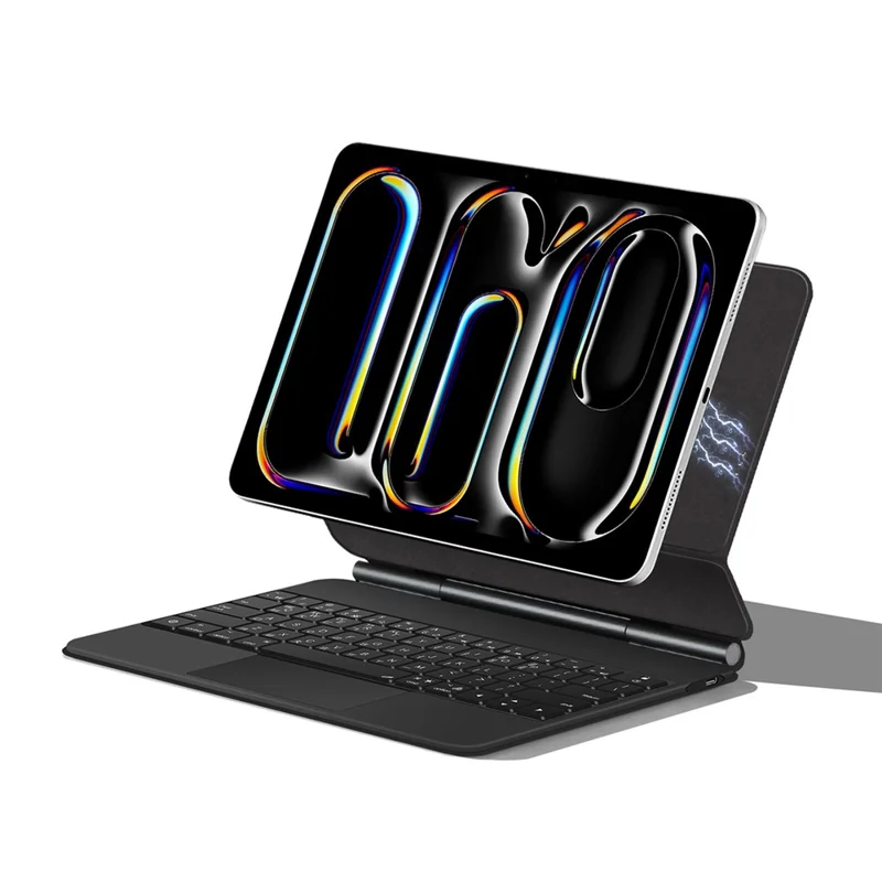 For iPad Pro 13 (2025) / 13 (2024) Smart Pogo Pin Direct Connection Keyboard (Korean Layout) + Leather Tablet Case - Black