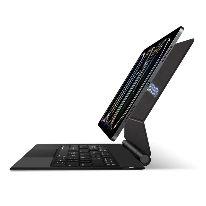 For iPad Pro 13 (2025) / 13 (2024) Smart Pogo Pin Direct Connection Keyboard (Korean Layout) + Leather Tablet Case - Black