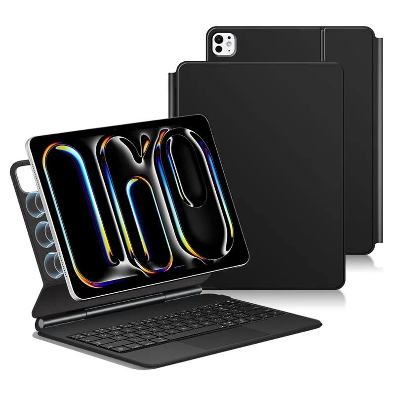 For iPad Pro 13 (2025) / 13 (2024) Smart Pogo Pin Direct Connection Keyboard (Portuguese Layout) + Leather Tablet Case - Black