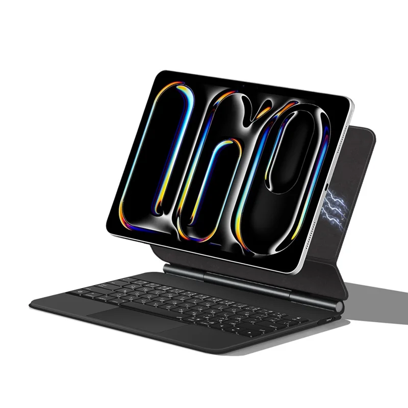 For iPad Pro 13 (2025) / 13 (2024) Smart Pogo Pin Direct Connection Keyboard (Japanese Layout) + Leather Tablet Case - Black