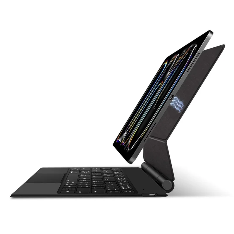 For iPad Pro 13 (2025) / 13 (2024) Smart Pogo Pin Direct Connection Keyboard (Japanese Layout) + Leather Tablet Case - Black