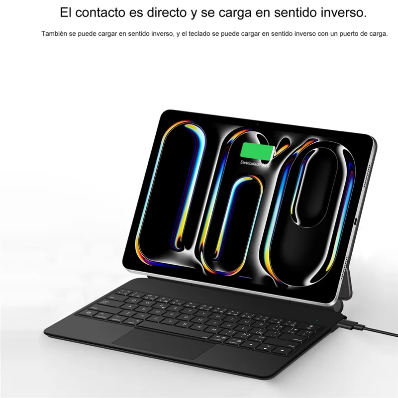 For iPad Pro 13 (2025) / 13 (2024) Smart Pogo Pin Direct Connection Keyboard (Spanish Layout) + Leather Tablet Case - Black
