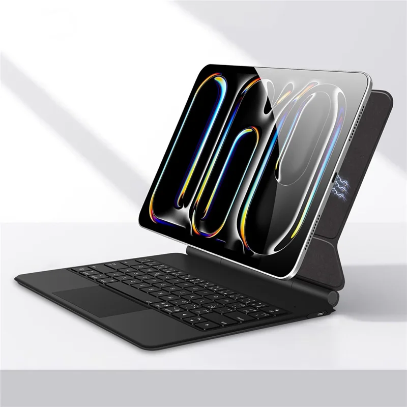 For iPad Pro 13 (2025) / 13 (2024) Smart Pogo Pin Direct Connection Keyboard (Spanish Layout) + Leather Tablet Case - Black