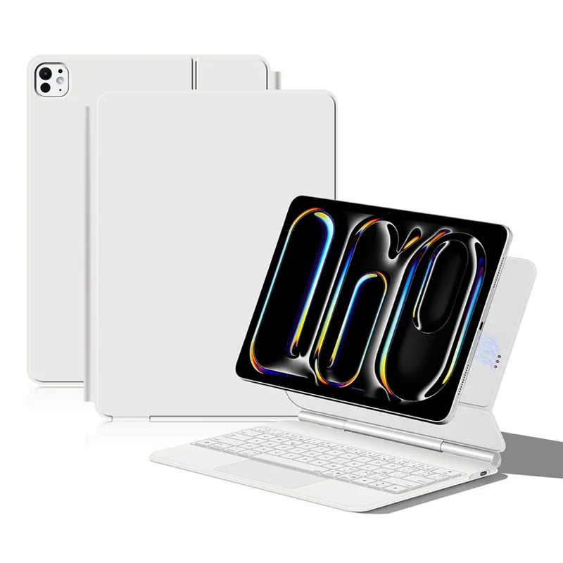 For iPad Pro 13 (2025) / 13 (2024) Smart Pogo Pin Direct Connection Keyboard (Spanish Layout) + Leather Tablet Case - White