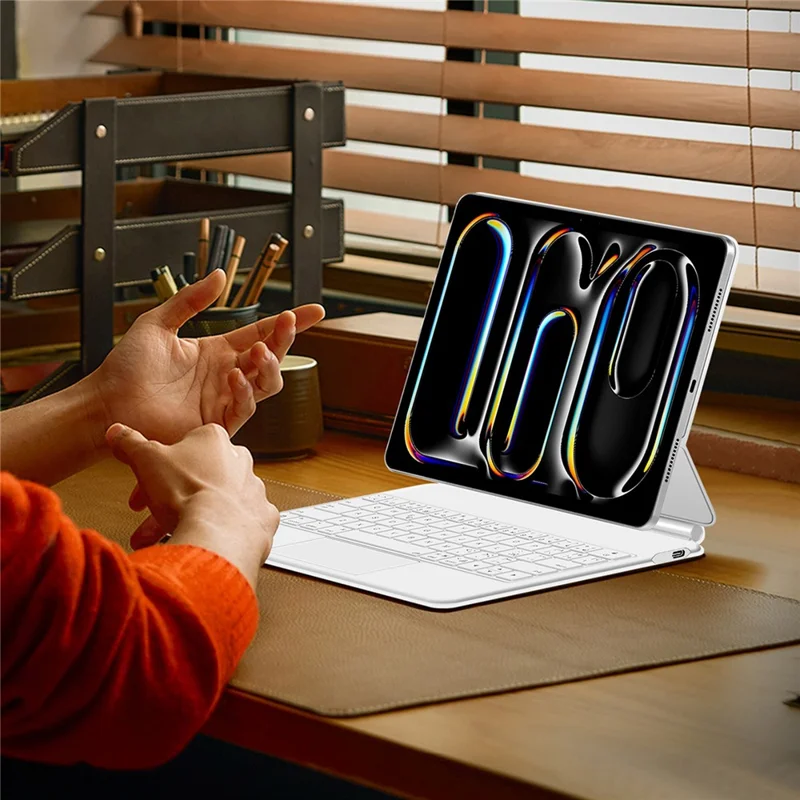 For iPad Pro 13 (2025) / 13 (2024) Smart Pogo Pin Direct Connection Keyboard (Spanish Layout) + Leather Tablet Case - White