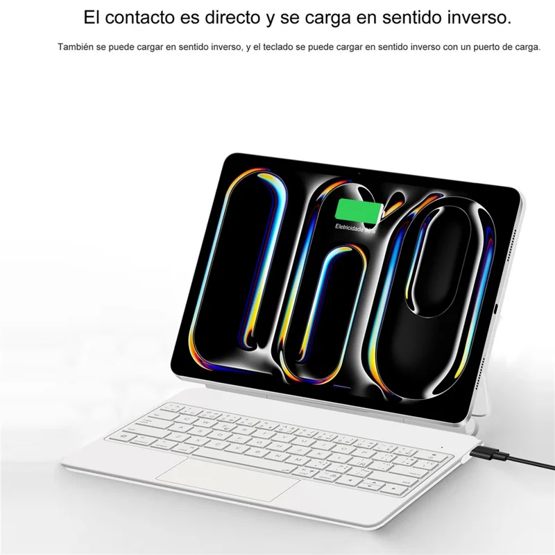 For iPad Pro 13 (2025) / 13 (2024) Smart Pogo Pin Direct Connection Keyboard (Spanish Layout) + Leather Tablet Case - White