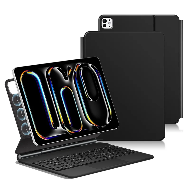 For iPad Pro 11 (2025) / 11 (2024) Smart Pogo Pin Direct Connection Keyboard (German Layout) + Leather Tablet Case - Black