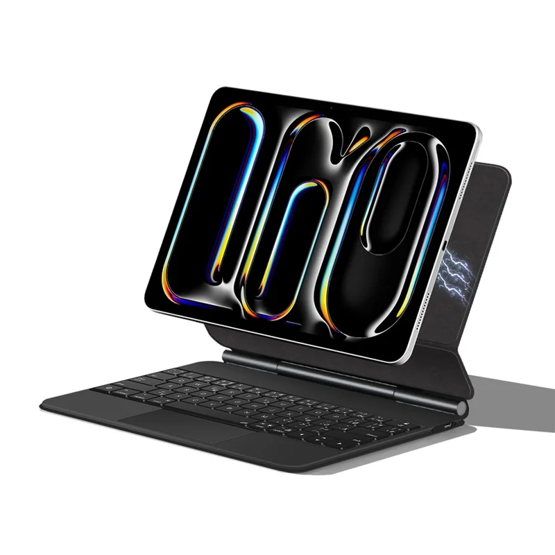 For iPad Pro 11 (2025) / 11 (2024) Smart Pogo Pin Direct Connection Keyboard (German Layout) + Leather Tablet Case - Black