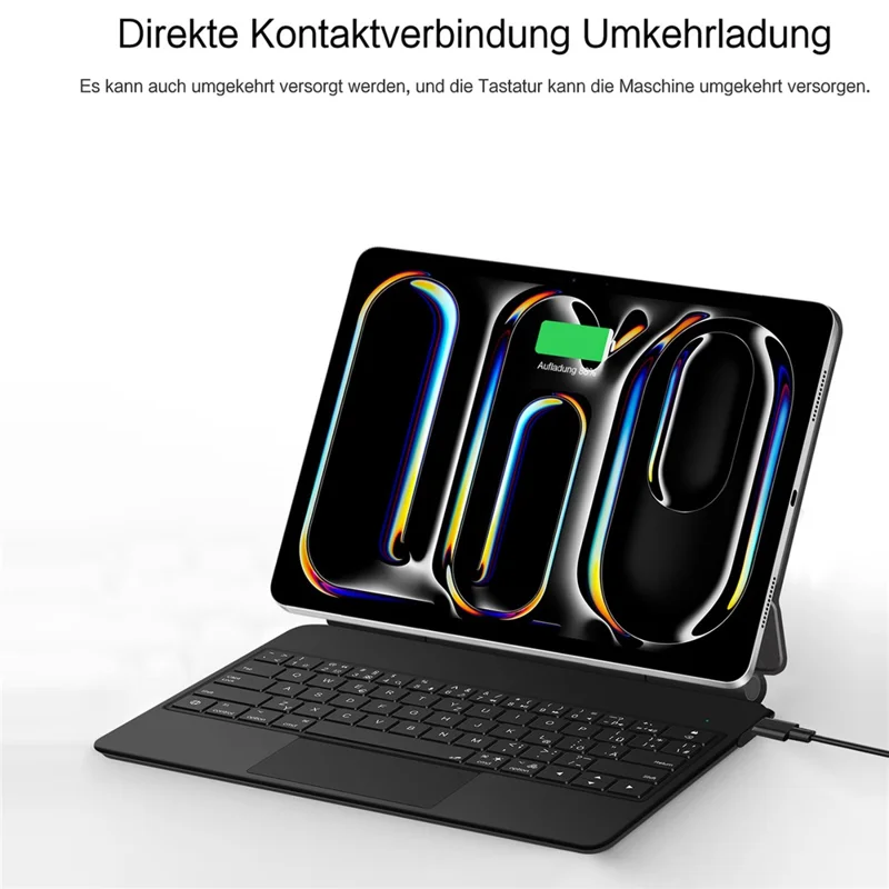 For iPad Pro 11 (2025) / 11 (2024) Smart Pogo Pin Direct Connection Keyboard (German Layout) + Leather Tablet Case - Black