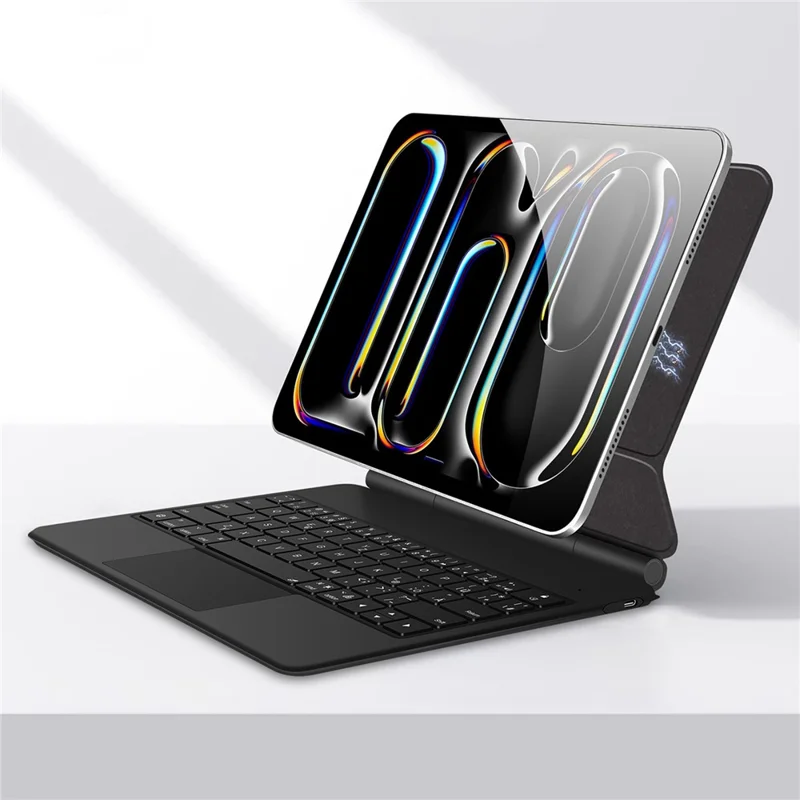 For iPad Pro 11 (2025) / 11 (2024) Smart Pogo Pin Direct Connection Keyboard (German Layout) + Leather Tablet Case - Black