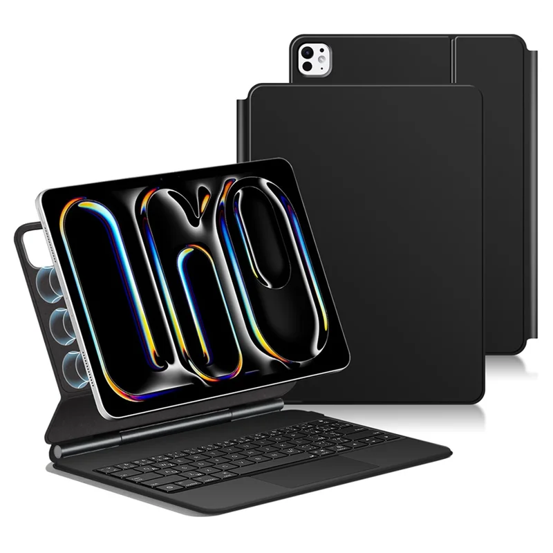 For iPad Pro 11 (2025) / 11 (2024) Smart Pogo Pin Direct Connection Keyboard (French Layout) + Leather Tablet Case - Black