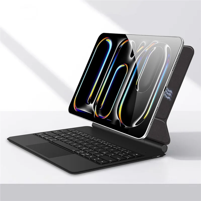 For iPad Pro 11 (2025) / 11 (2024) Smart Pogo Pin Direct Connection Keyboard (French Layout) + Leather Tablet Case - Black